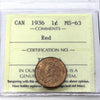 1936 Canada 1-cent ICCS Certified MS-63 Red