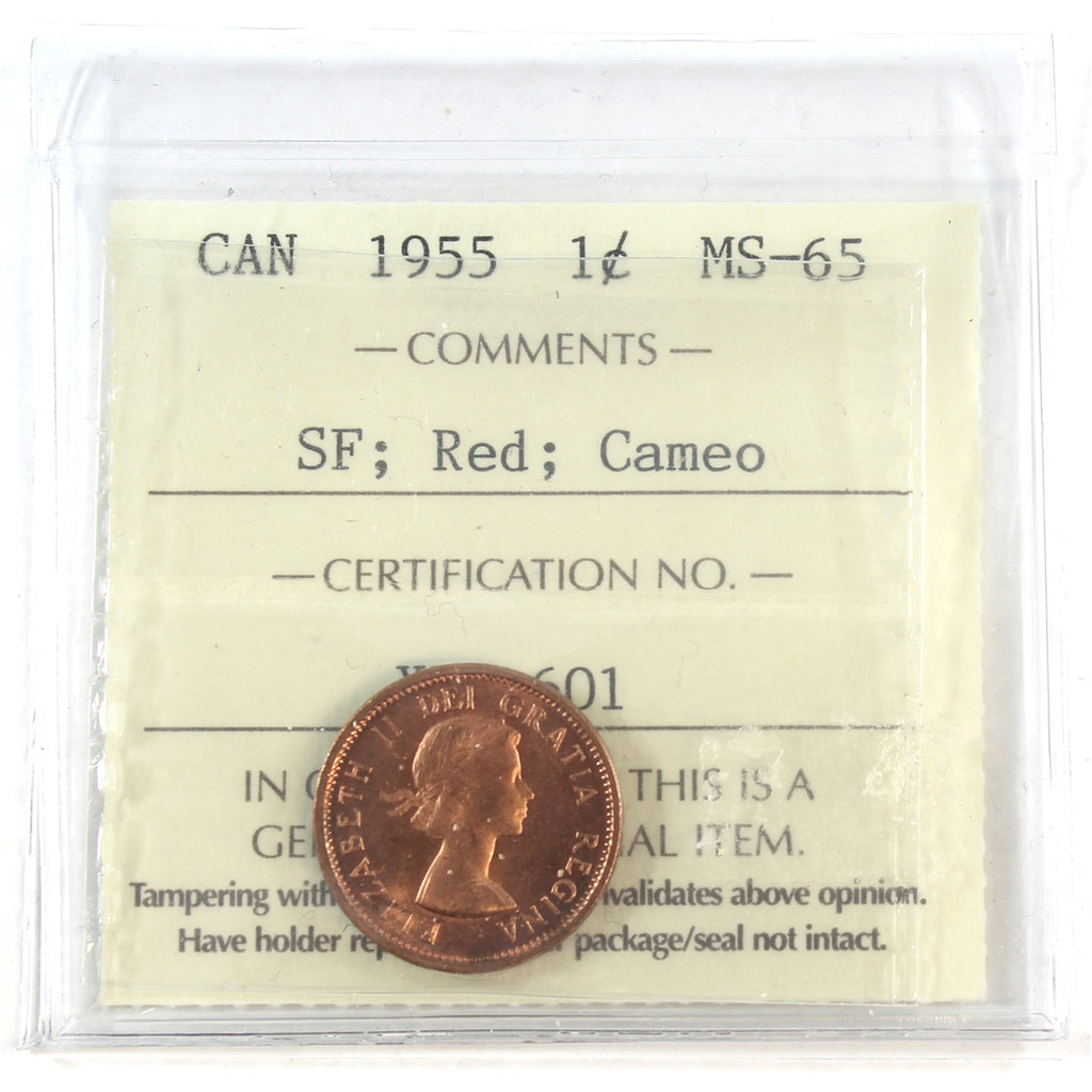 1955 SF Canada 1-cent ICCS Certified MS-65 Red; Cameo