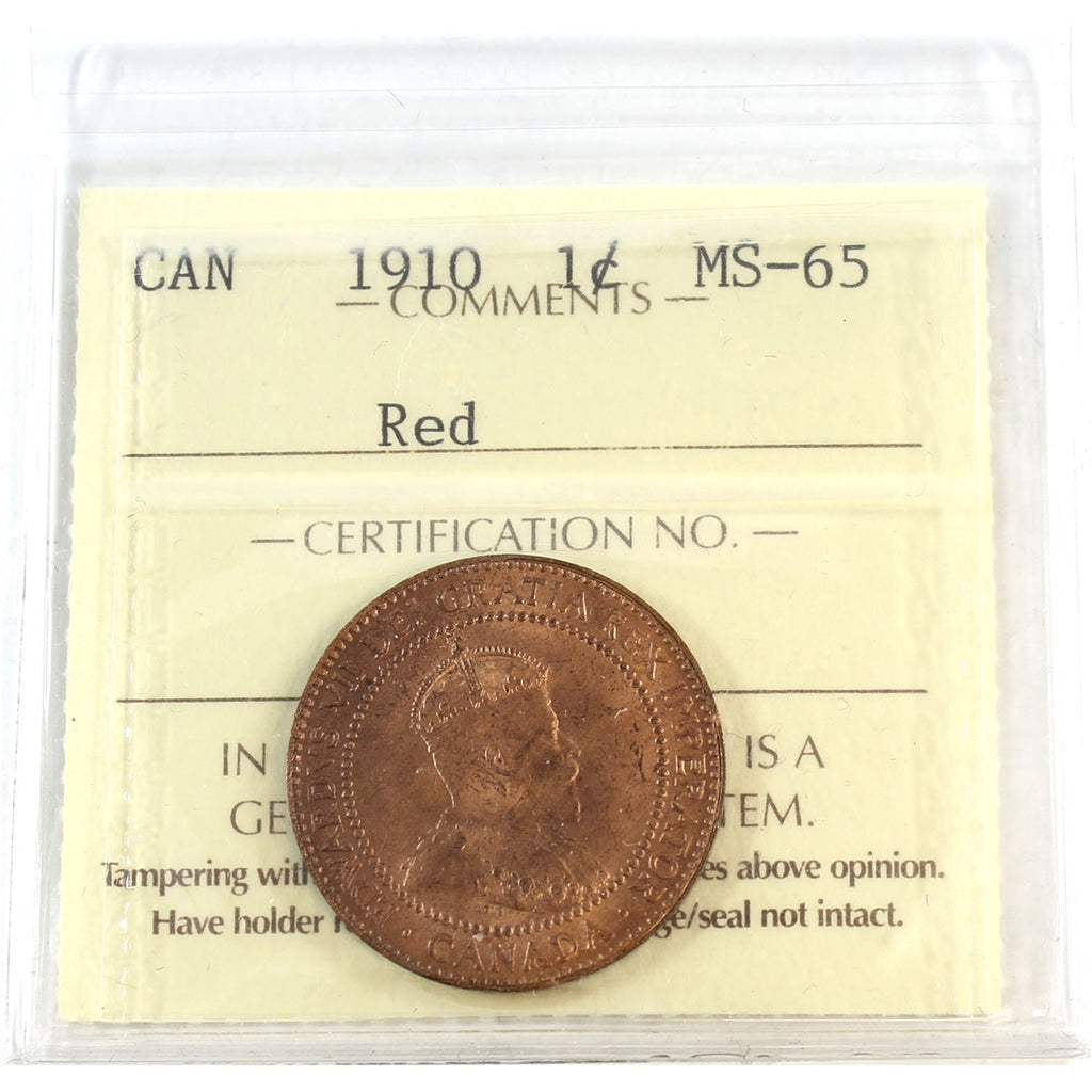 1910 Canada 1-cent ICCS Certified MS-65 Red (XRG 900)