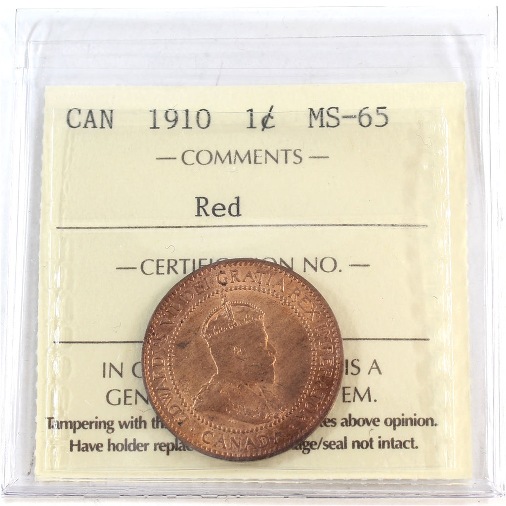 1910 Canada 1-cent ICCS Certified MS65 Red (XIC 359)