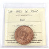 1913 Canada 1-cent ICCS Certified MS65 Red (XIC 370)