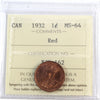 1932 Canada 1-cent ICCS Certified MS64 Red (XJX 162)