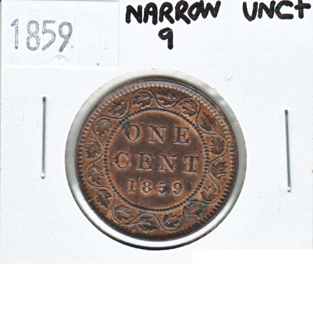 1859 Narrow 9 Canada 1-cent UNC+ (MS62) $