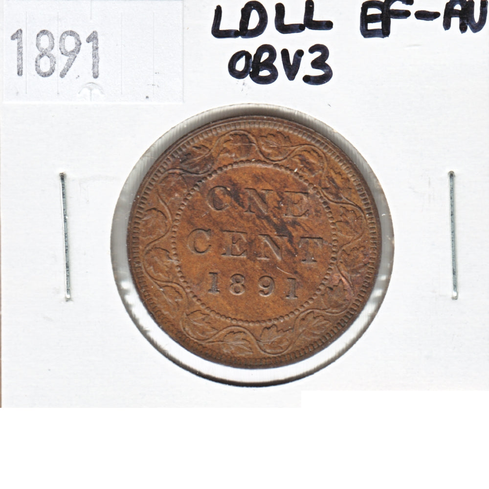 1891 LDLL Obv. 3 Canada 1-cent EF-AU (EF45) $