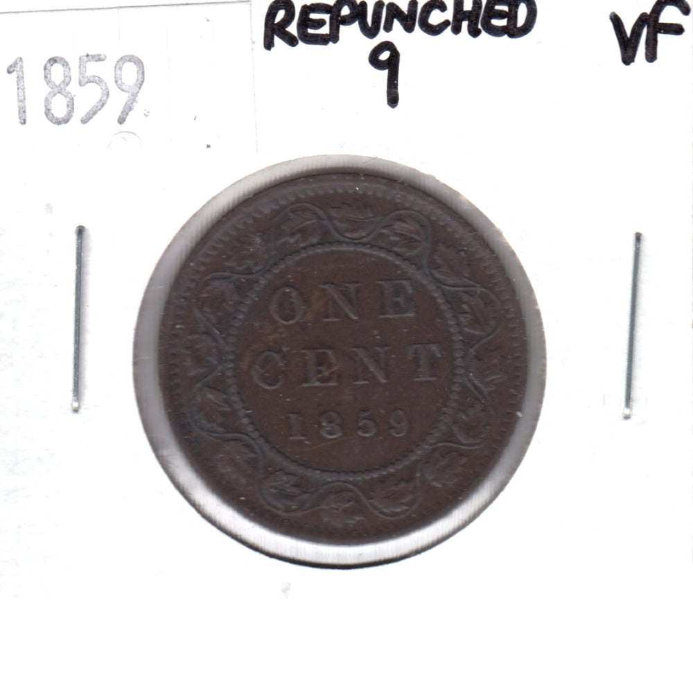 1859 Repunched 9 Canada 1-cent Very Fine (VF20) $