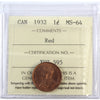 1932 Canada 1-cent ICCS Certified MS64 Red