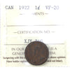 1922 Canada 1-cent ICCS Certified VF20