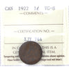 1922 Canada 1-cent ICCS Certified VG8
