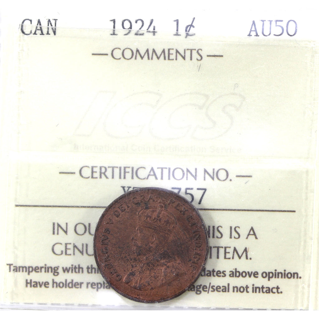 1924 Canada 1-cent ICCS Certified AU-50