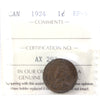1924 Canada 1-cent ICCS Certified EF-45