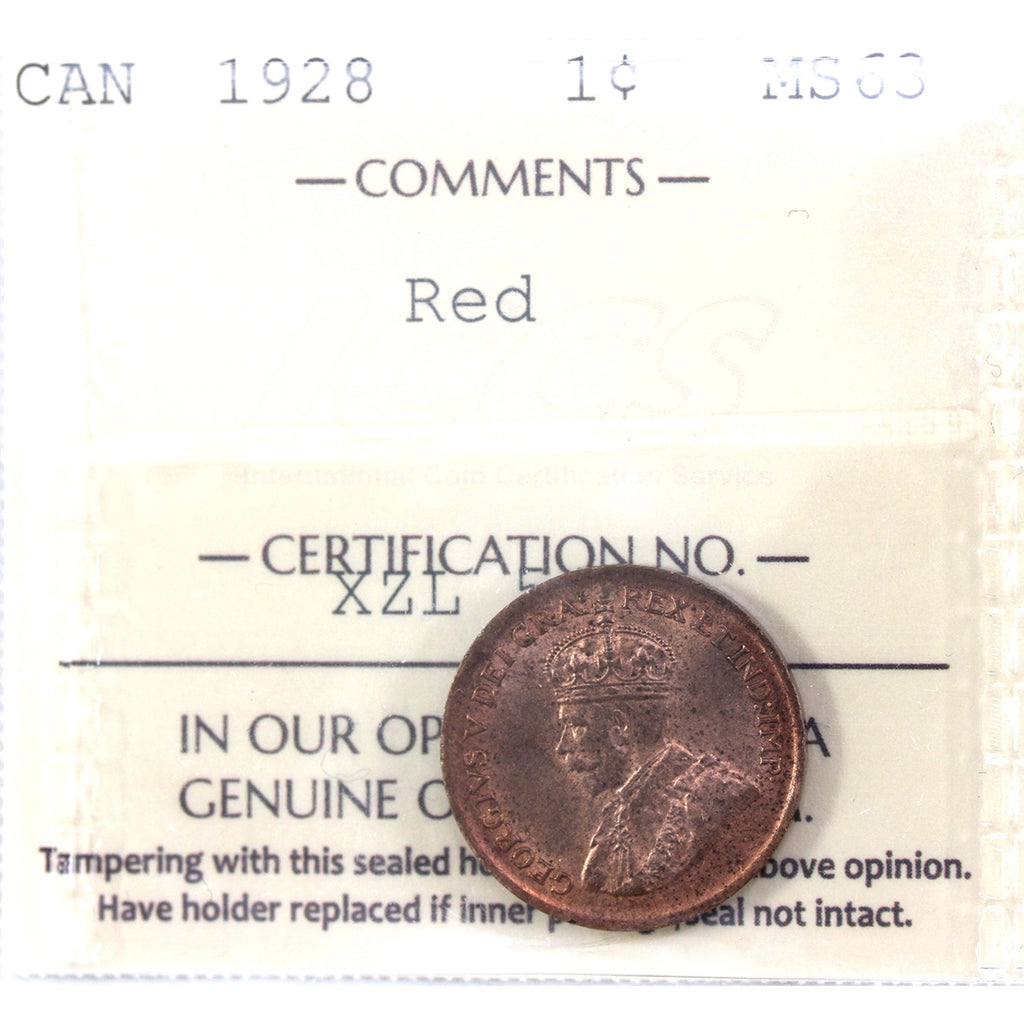 1928 Canada 1-cent ICCS Certified MS63 Red
