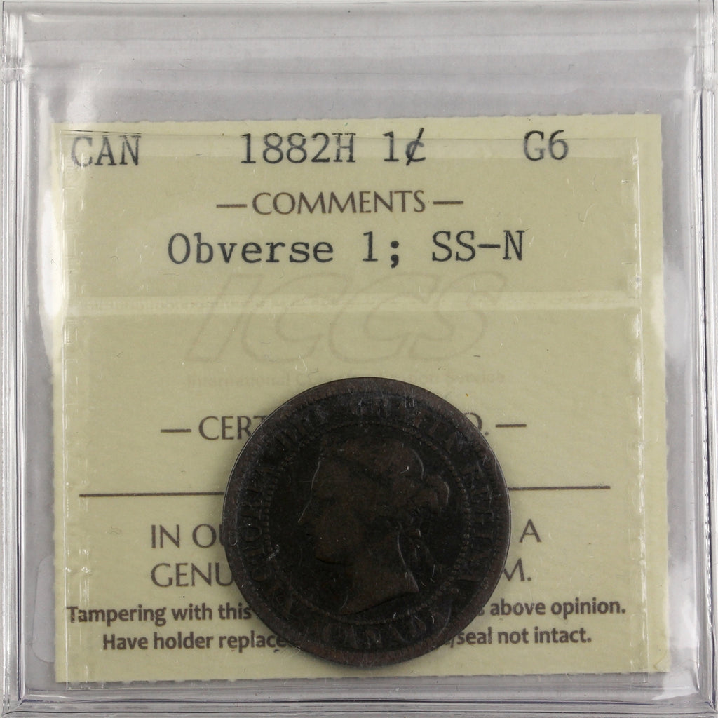 1882H Obv. 1, SS-N Canada 1-cent ICCS Certified G6