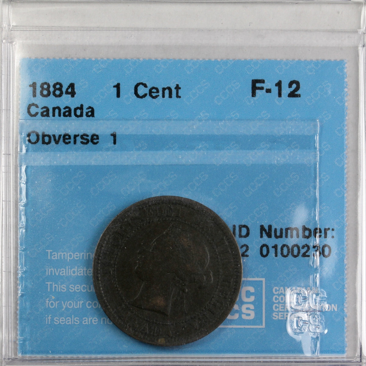 1884 Obv. 1 Canada 1-cent CCCS Certified F12