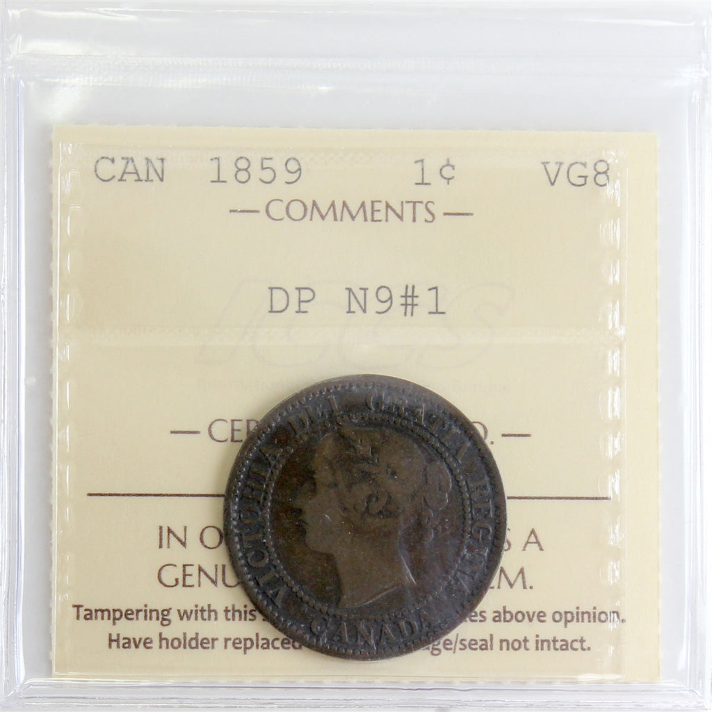 1859 DP N9 #1 Canada 1-cent ICCS Certified VG8