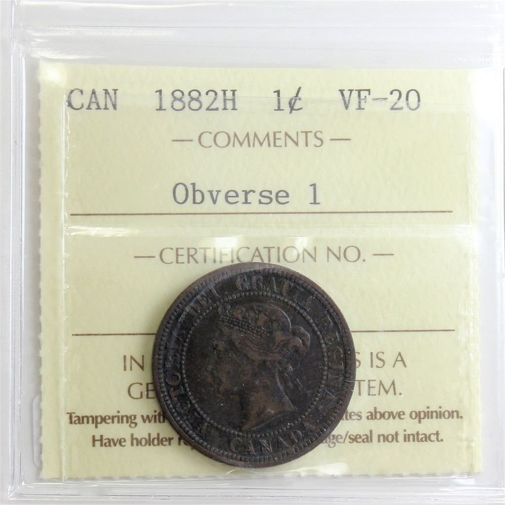 1882H Obv. 1 Canada 1-cent ICCS Certified VF20