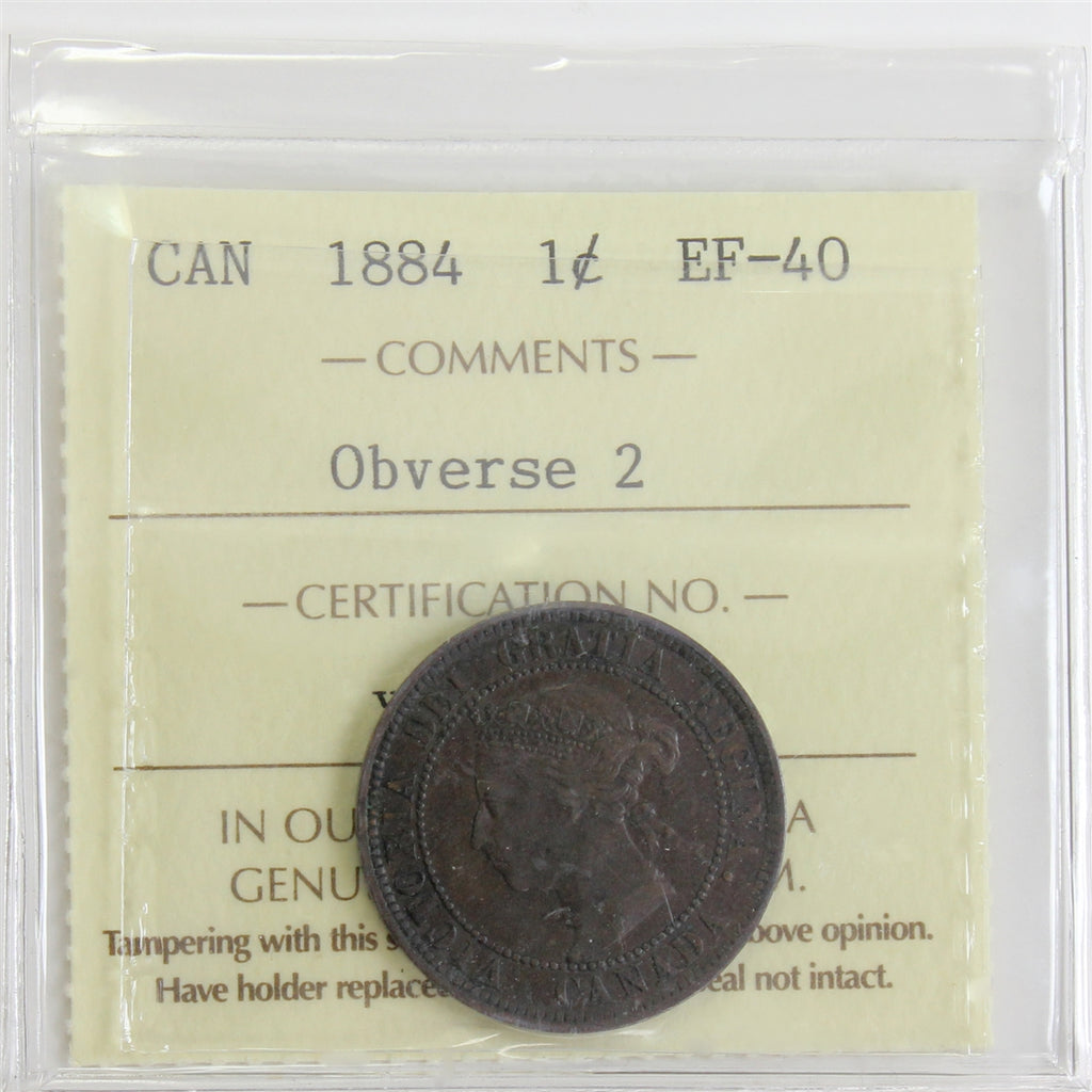 1884 Obv. 2 Canada 1-cent ICCS Certified EF40