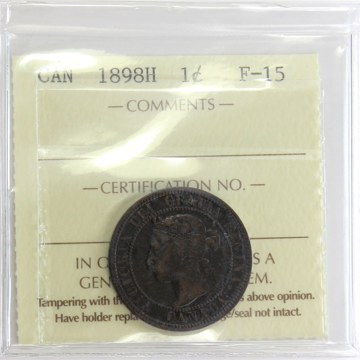 1898H Canada 1-cent ICCS Certified F15