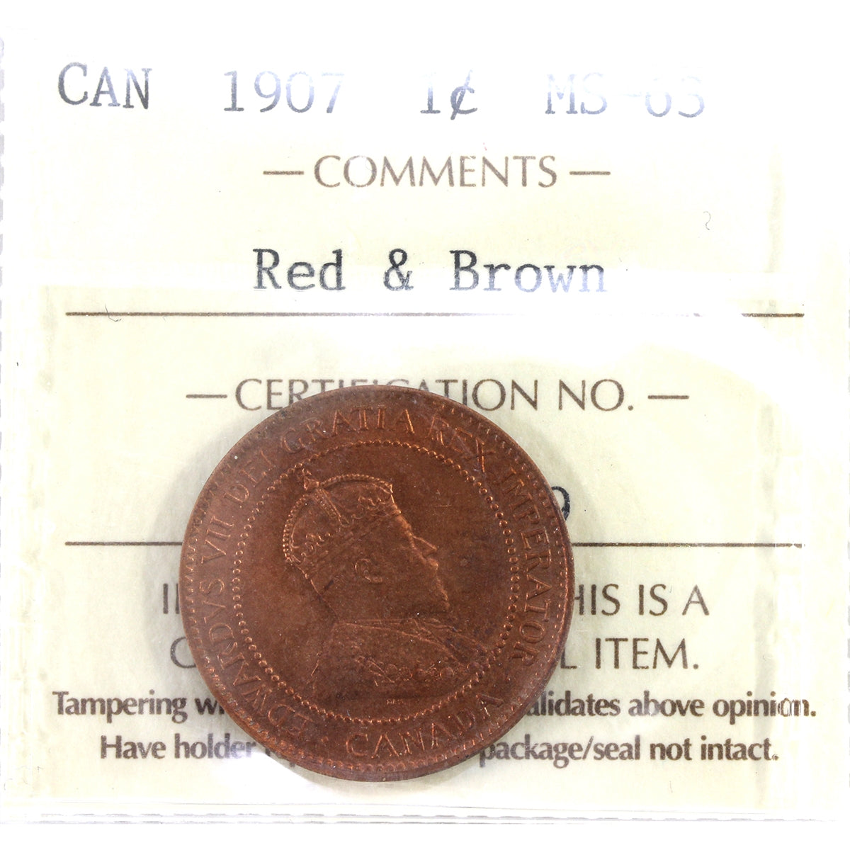 1907 Canada 1-cent ICCS Certified MS63 Red & Brown