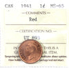 1941 Canada 1-cent ICCS Certified MS65 Red (UT 893)