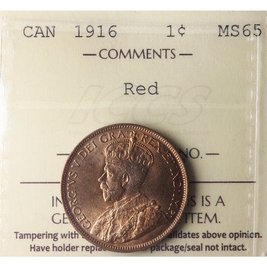 1916 Canada 1-cent ICCS Certified MS65 Red (XDM 377)
