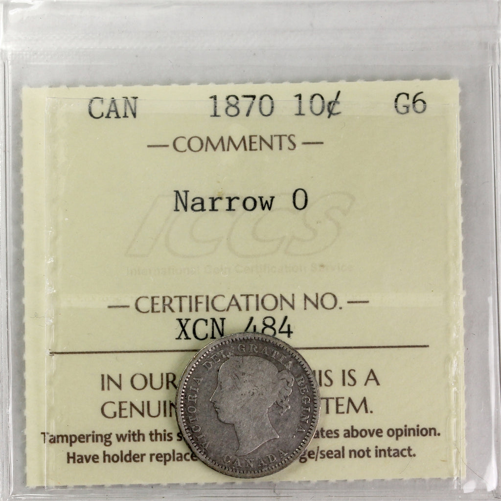 1870 Narrow 0 Canada 10-cents ICCS Certified G6