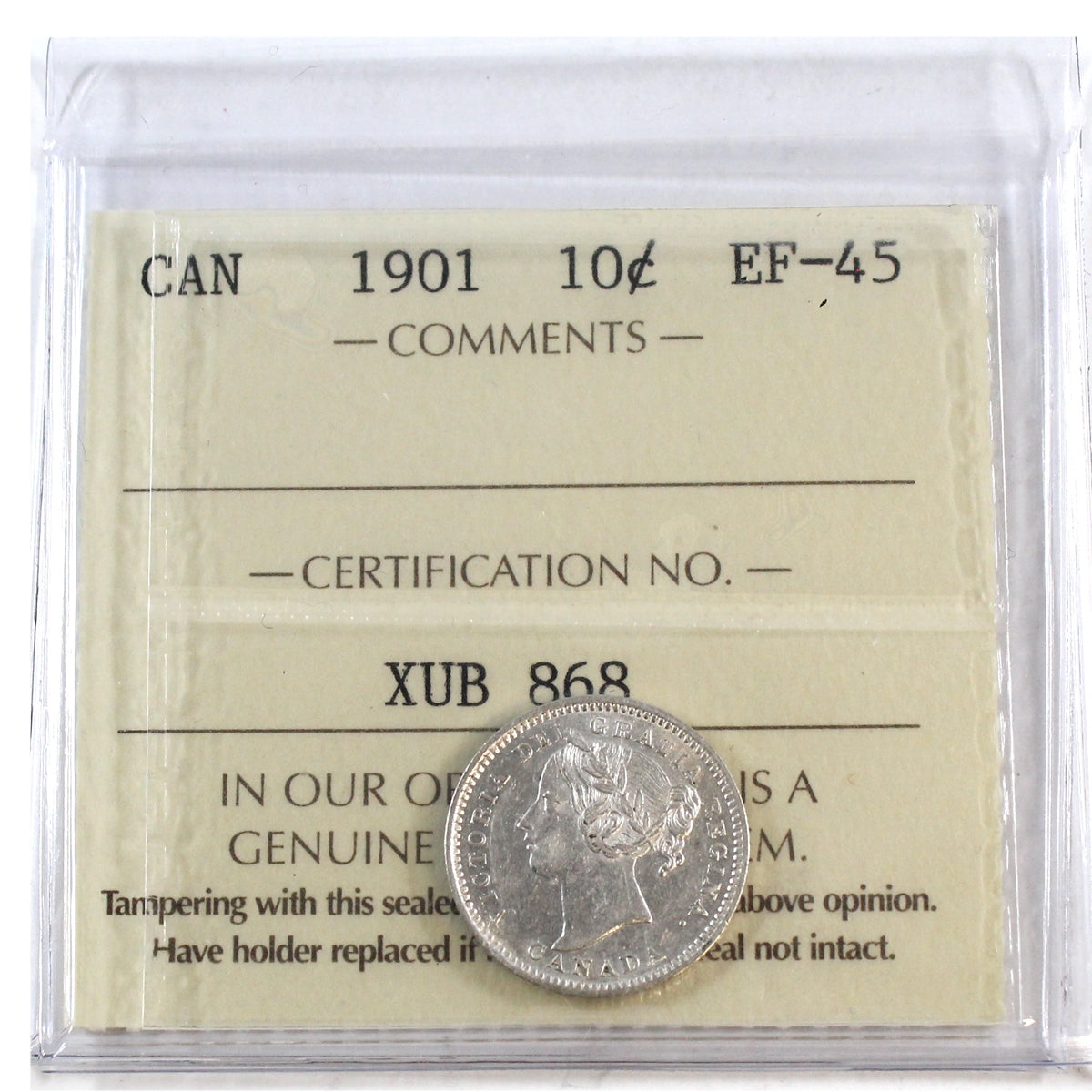 1901 Canada 10-cents ICCS Certified EF45