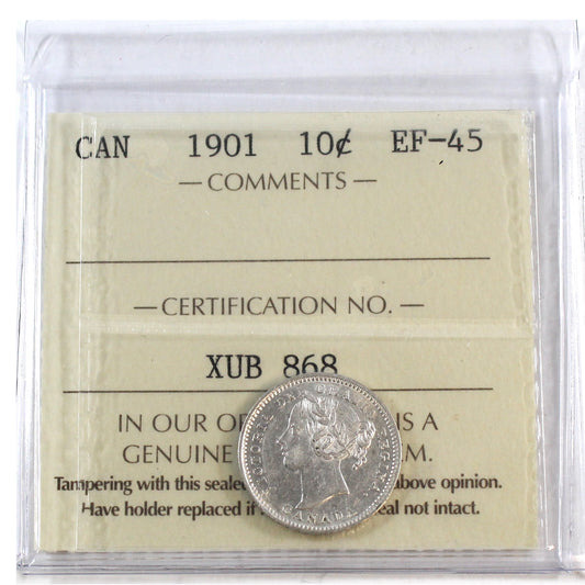 1901 Canada 10-cents ICCS Certified EF45