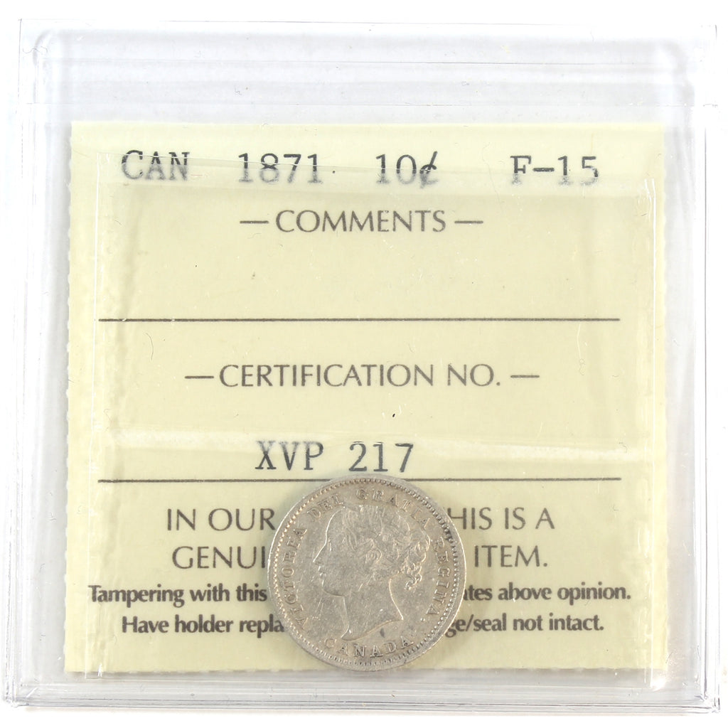 1871 Canada 10-cents ICCS Certified F15