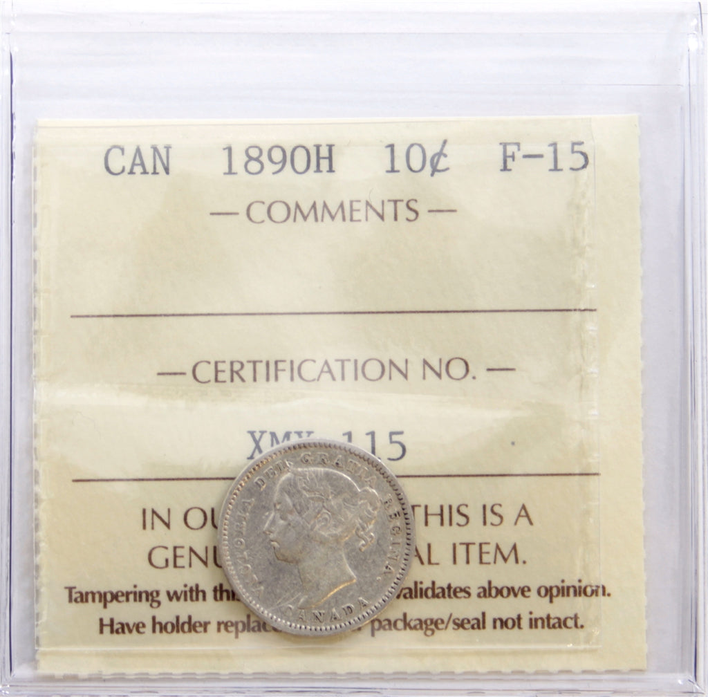 1890H Canada 10-cents ICCS Certified F15