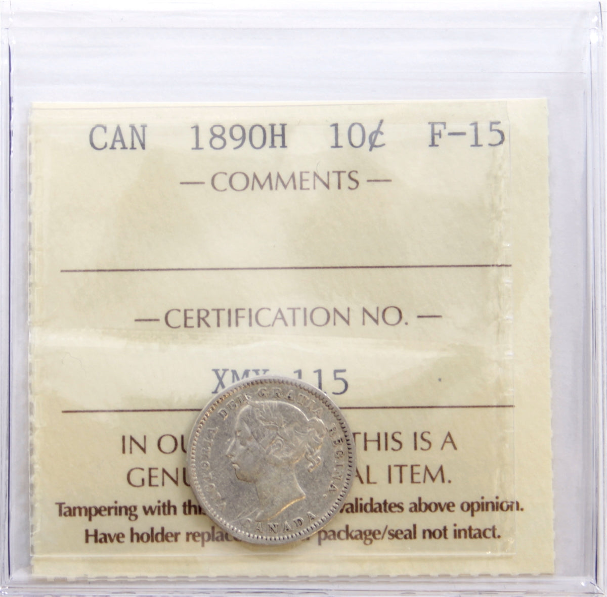 1890H Canada 10-cents ICCS Certified F15