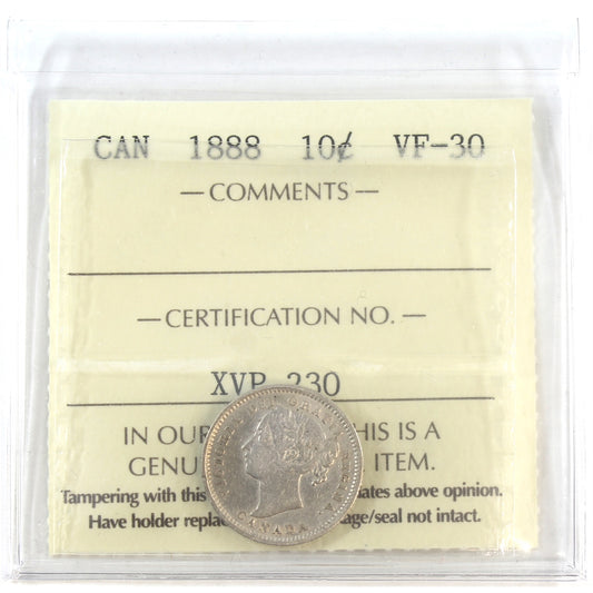1888 Canada 10-cents ICCS Certified VF30