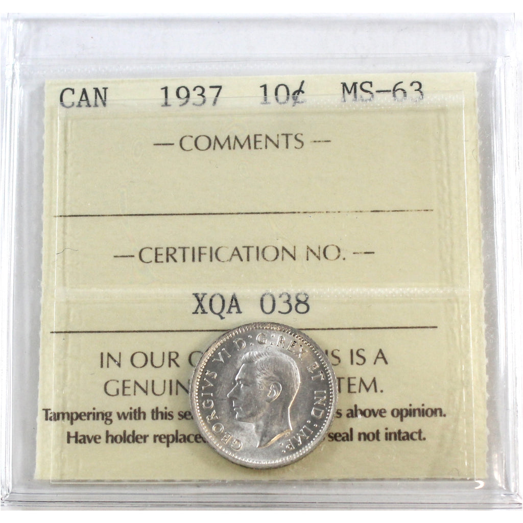 1937 Canada 10-cents ICCS Certified MS-63