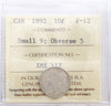 1892 Small 9, Obv. 5 Canada 10-cents ICCS Certified F-12