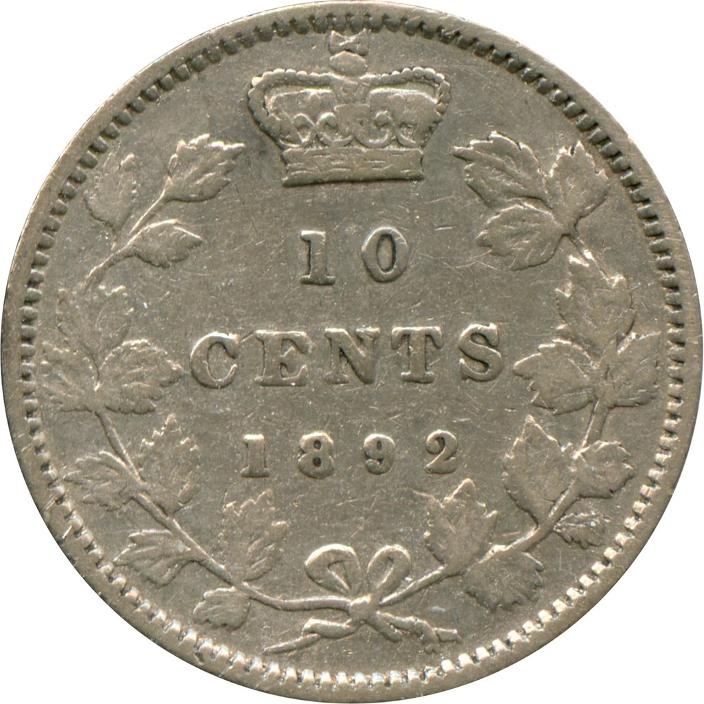 1892 Obv. 5 Canada 10-cents Fine (F-12) $