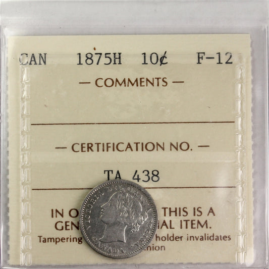 1875H Canada 10-cents ICCS Certified F12
