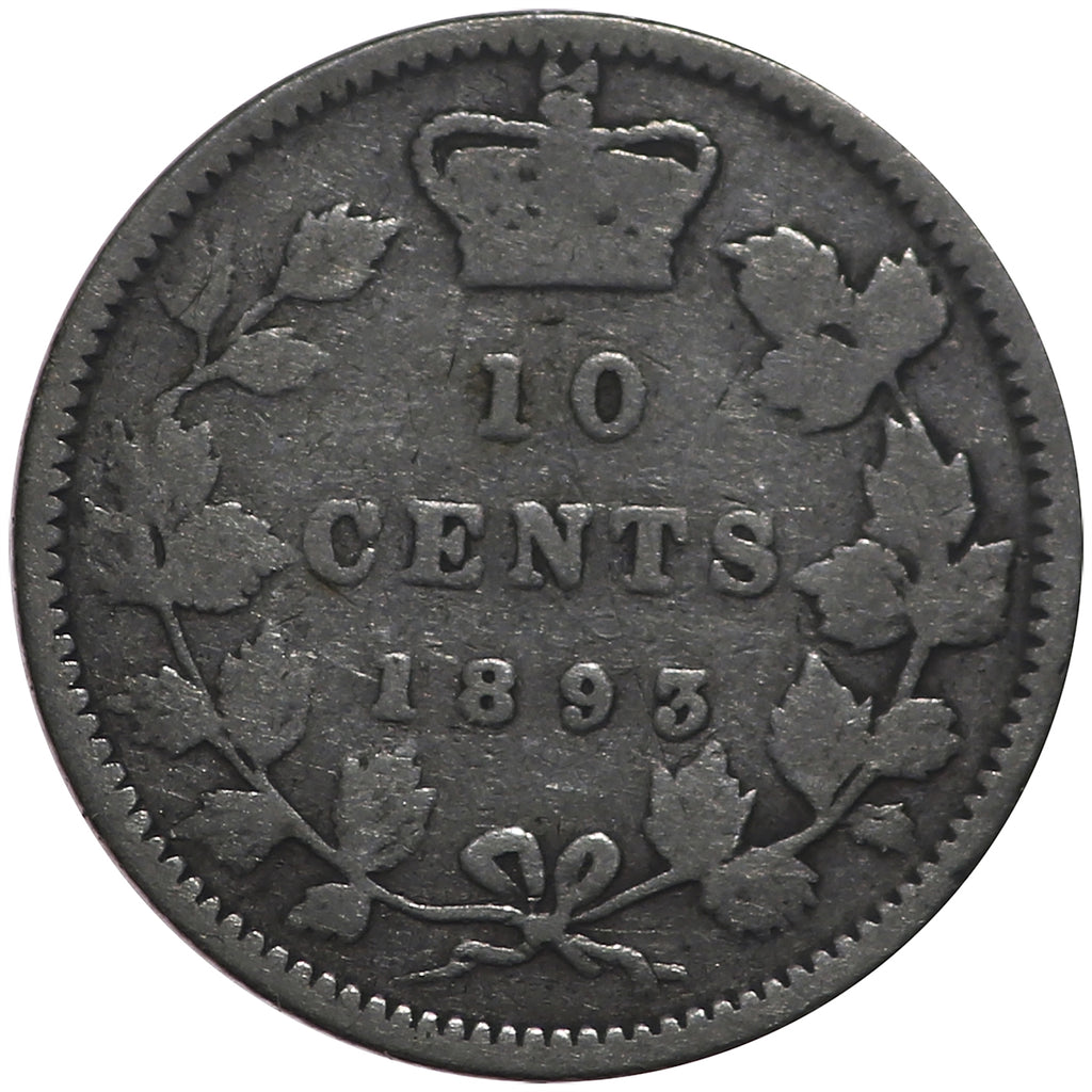 1893 Flat Top 3 Obv. 6 Canada 10-cents Very Good (VG-8) $