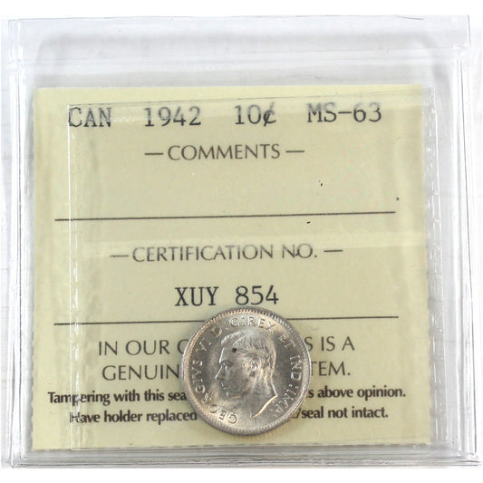1942 Canada 10-cents ICCS Certified MS63