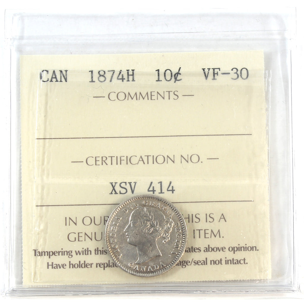1874H Canada 10-cents ICCS Certified VF-30