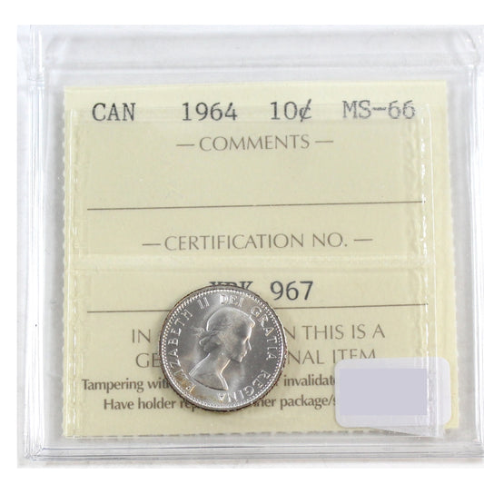 1964 Canada 10-cents ICCS Certified MS66