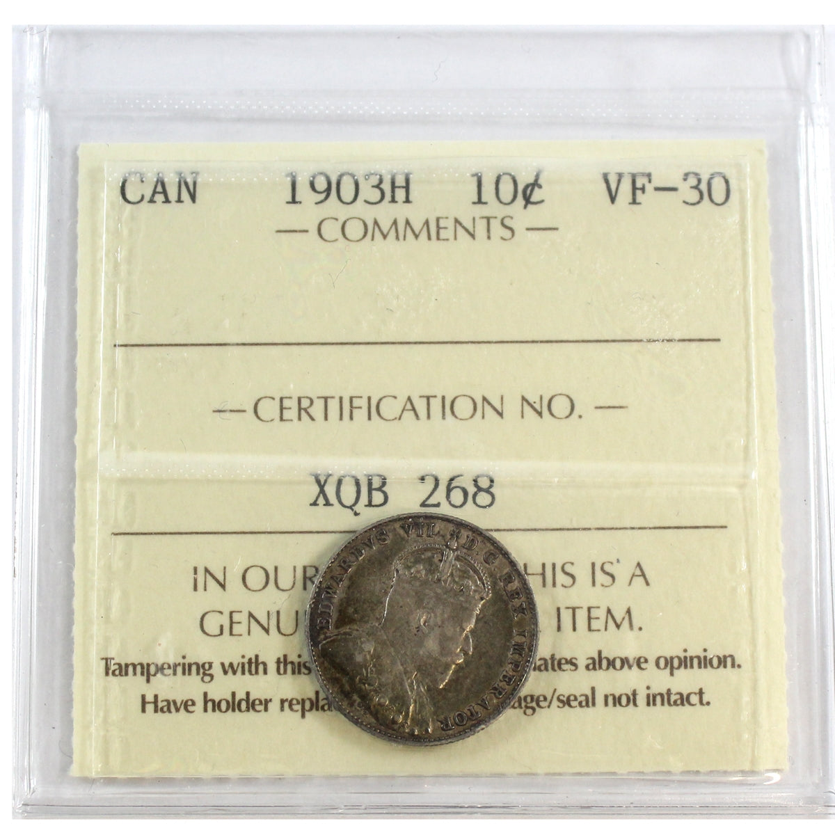 1903H Canada 10-cents ICCS Certified VF30