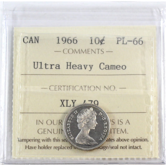 1966 Canada 10-cents ICCS Certified PL66 Ultra Heavy Cameo