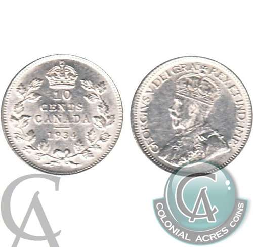 1934 Canada 10-cents Almost Uncirculated (AU50) $