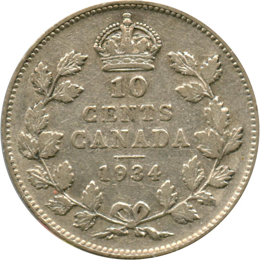 1934 Canada 10-cents F-VF (F-15)