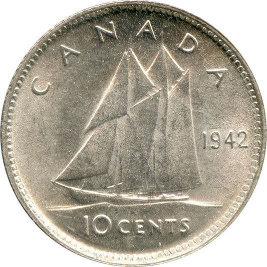 1942 Canada 10-cent UNC+ (MS62) $