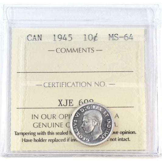 1945 Canada 10-cents ICCS Certified MS64