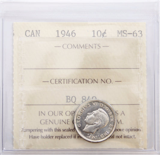1946 Canada 10-cents ICCS Certified MS63