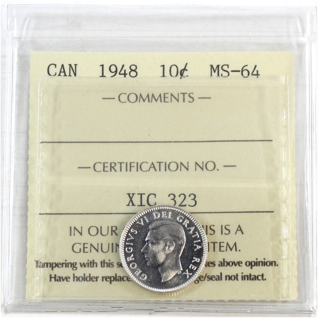 1948 Canada 10-cents ICCS Certified MS-64 (XIC 323)