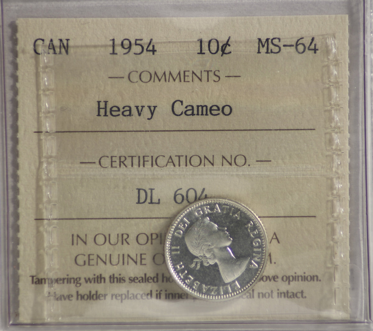 1954 Canada 10-cents ICCS Certified MS64 Heavy Cameo