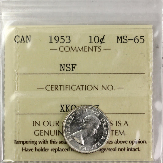 1953 NSF Canada 10-cents ICCS Certified MS65