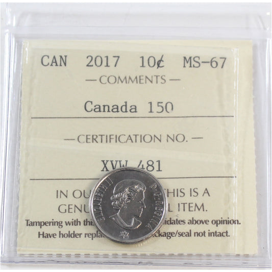 2017 Canada's 150th 10-cents ICCS Certified MS67